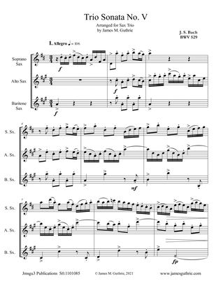 BACH: Trio Sonata No. 5 BWV 529 for Sax Trio
