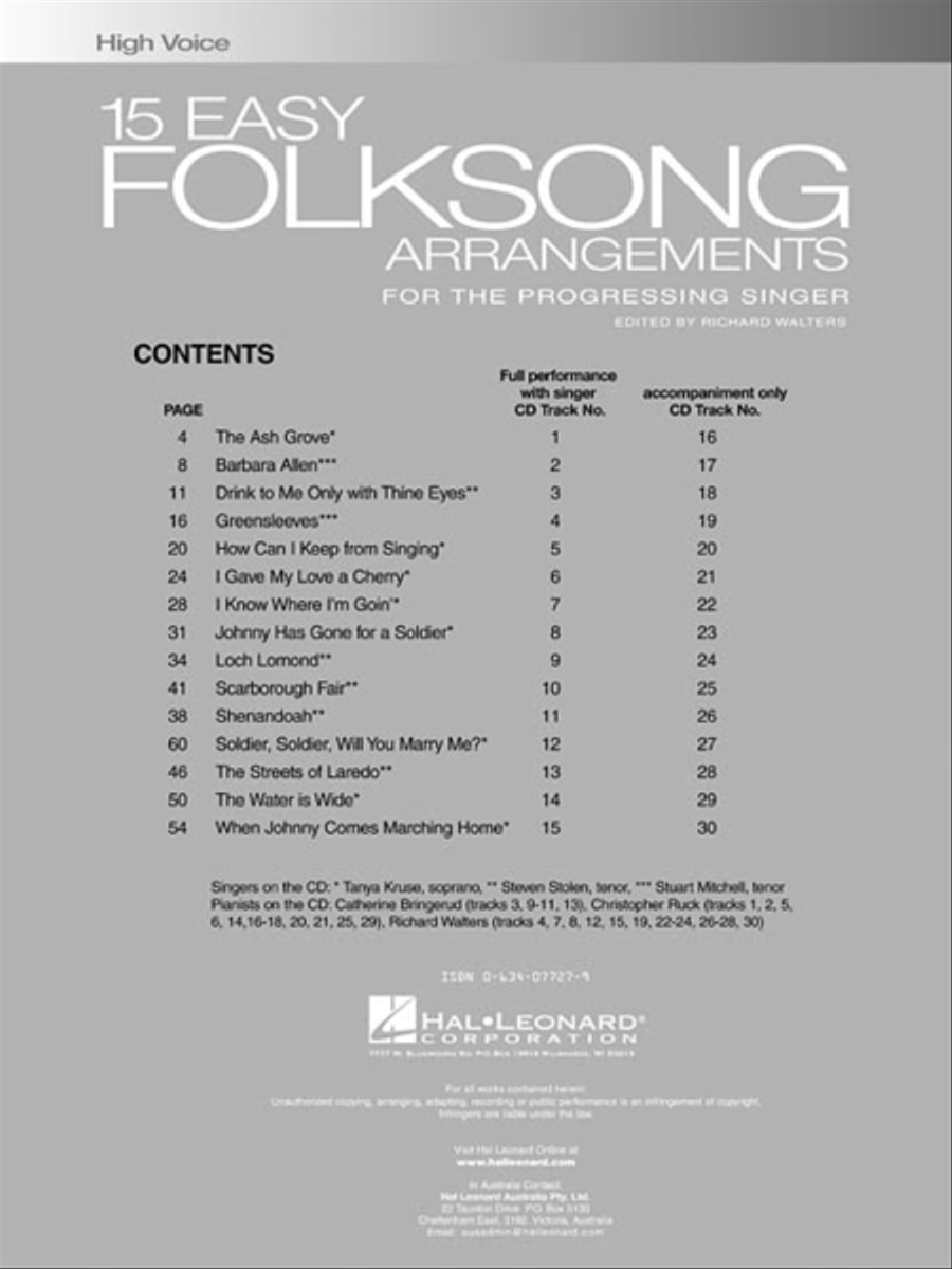 15 Easy Folksong Arrangements High Voice scores gallery preview page 4