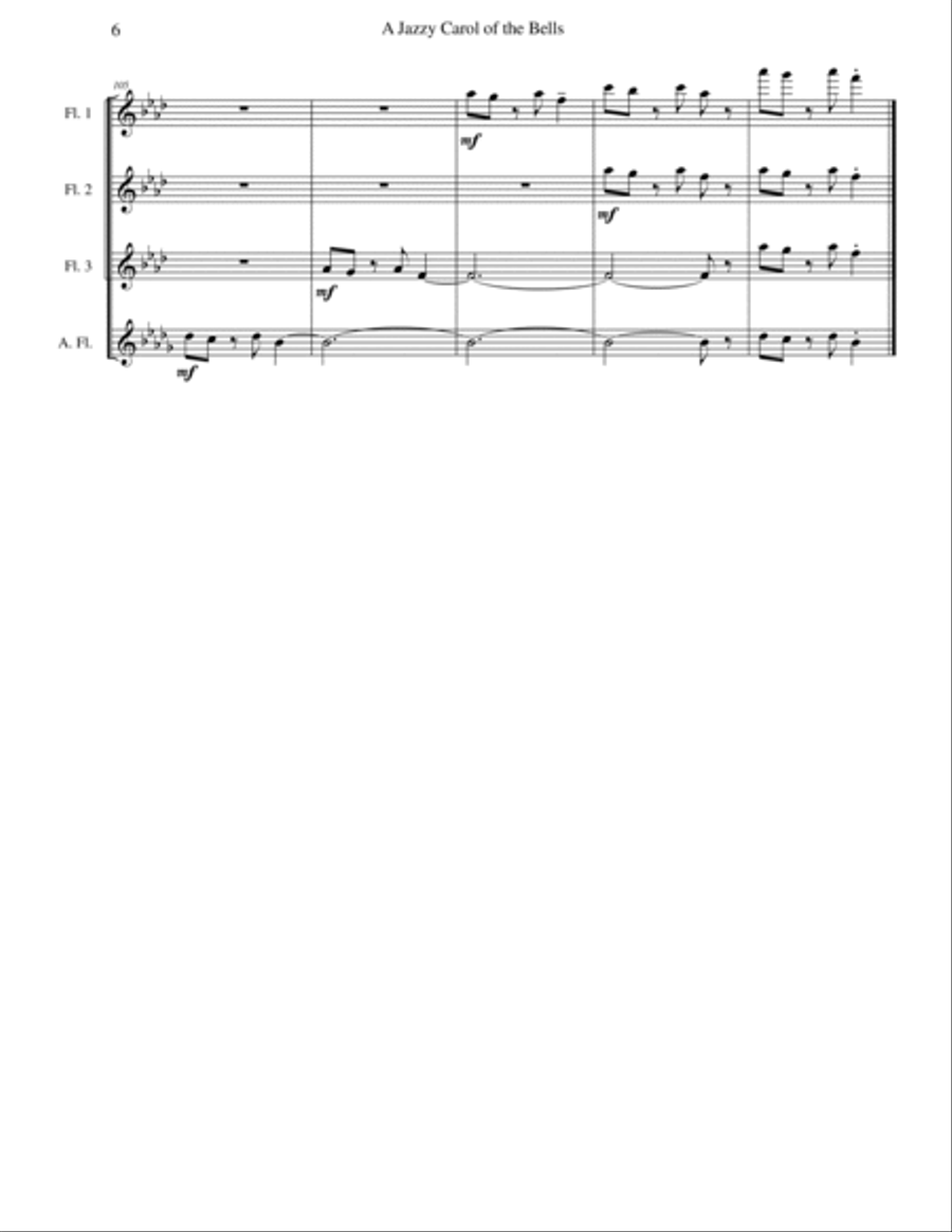 Carol of the Bells (Jazz Waltz for Flute Quartet) Flute Quartet scores gallery preview page 6