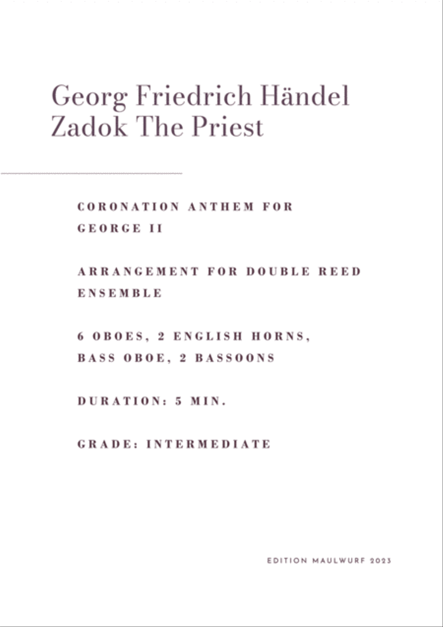 Zadok The Priest Woodwind Quartet scores gallery preview page 2