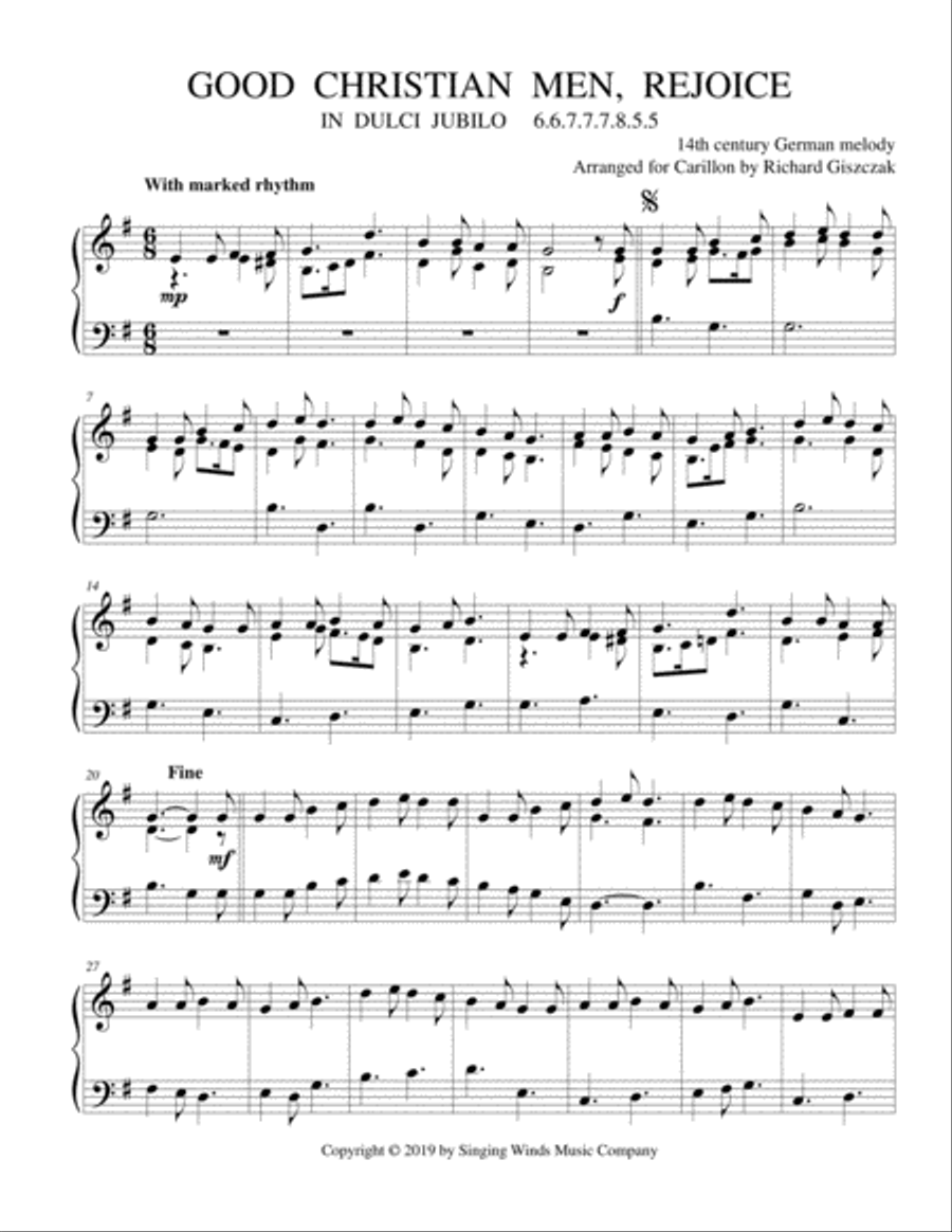 Good Christian Men, Rejoice (IN DULCI JUBILO) Carillon scores gallery preview page 1