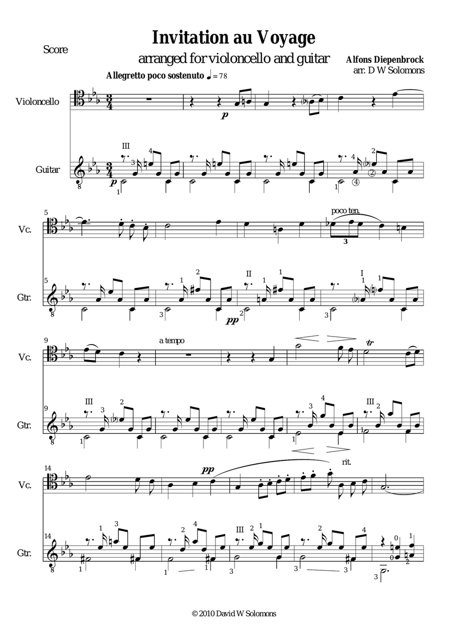 Invitation to the journey (Diepenbrock) for cello and guitar String Duet scores gallery preview page 1
