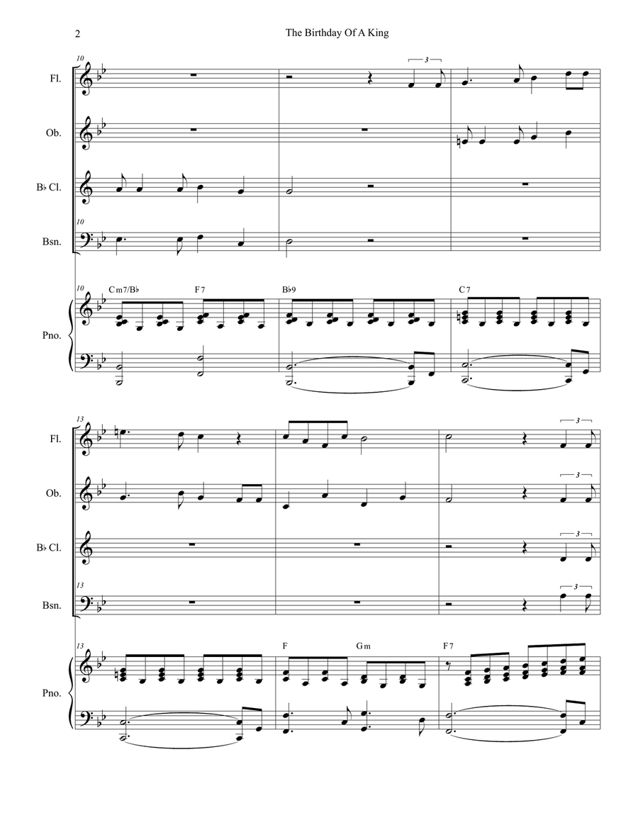 The Birthday Of A King (for Woodwind Quartet and Piano) Woodwind Quartet scores gallery preview page 3