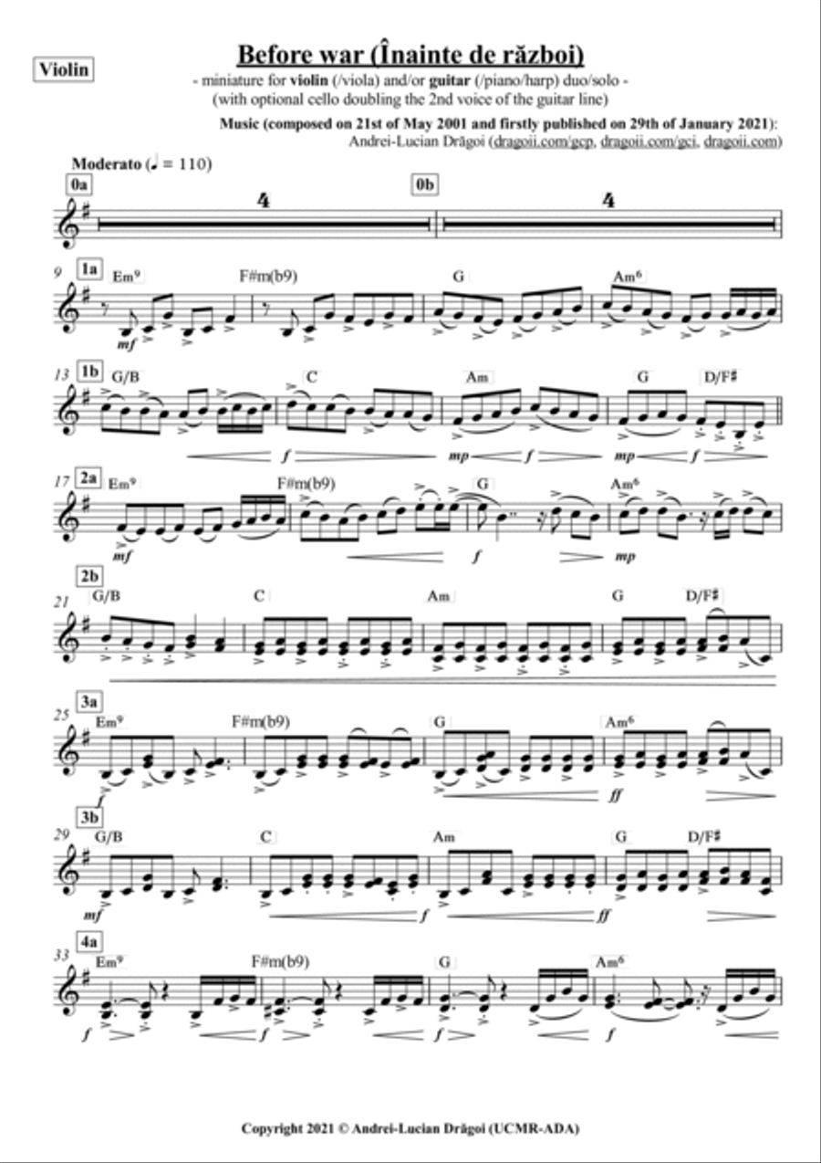 Before war (Înainte de război) - miniature for violin (/viola) and/or guitar (/piano/harp) duo/sol String Duet scores gallery preview page 4