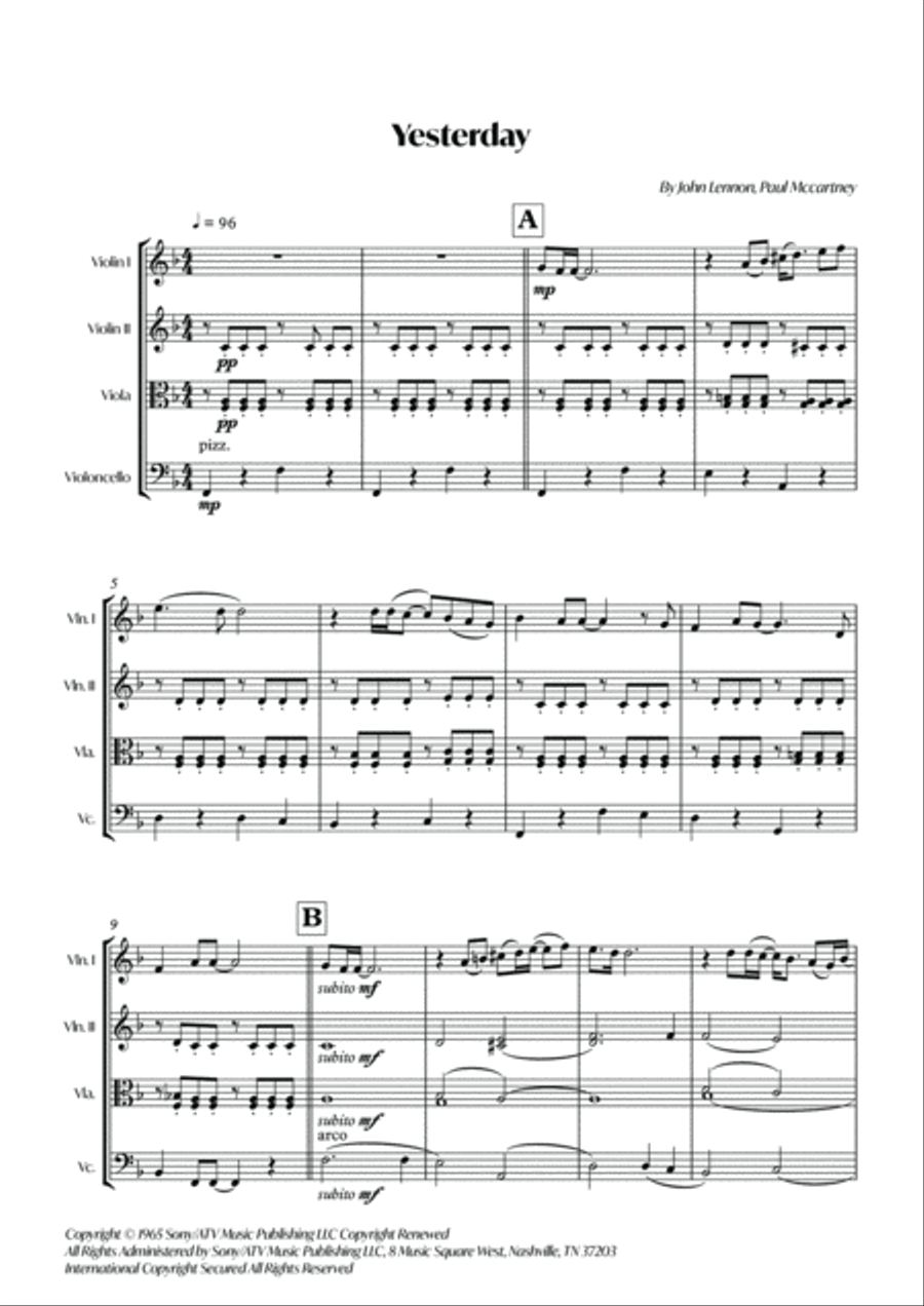 Yesterday String Quartet scores gallery preview page 2