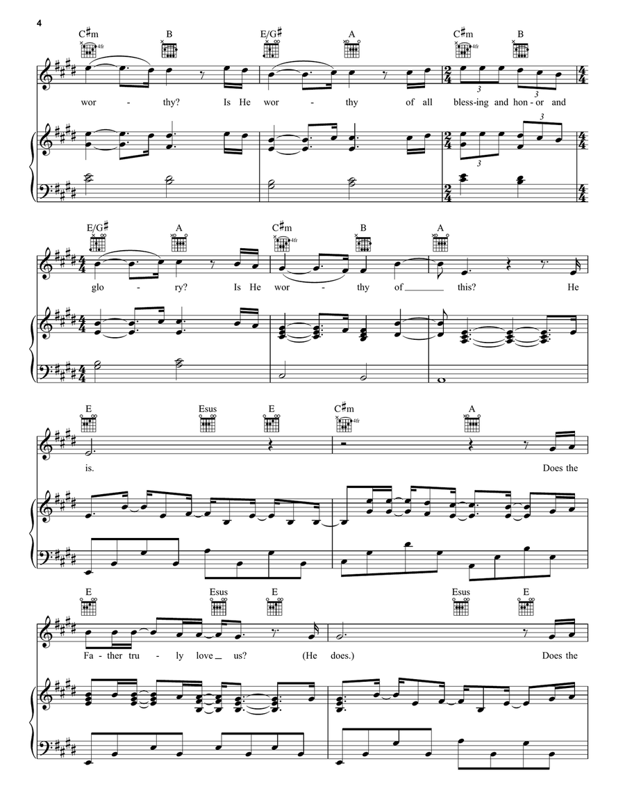 Is He Worthy? Piano, Vocal, Guitar scores gallery preview page 4
