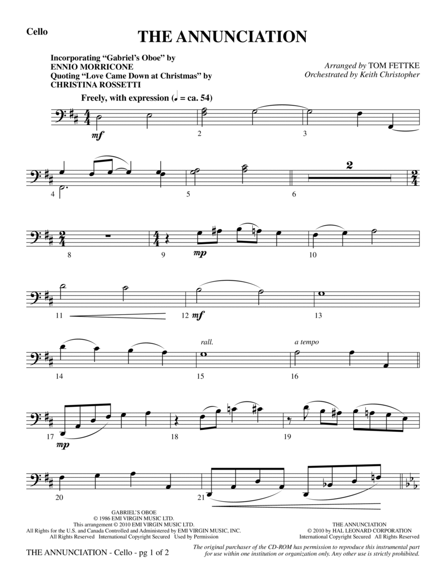 The Annunciation incorporating Gabriel s Oboe Cello by Ennio