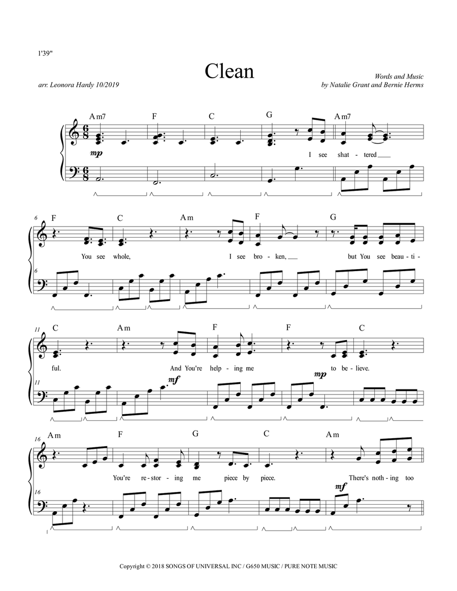Clean Piano, Vocal scores gallery preview page 1