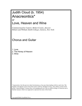 Book cover for Anacreontics (Love, Heaven and Wine) for SATB chorus and guitar