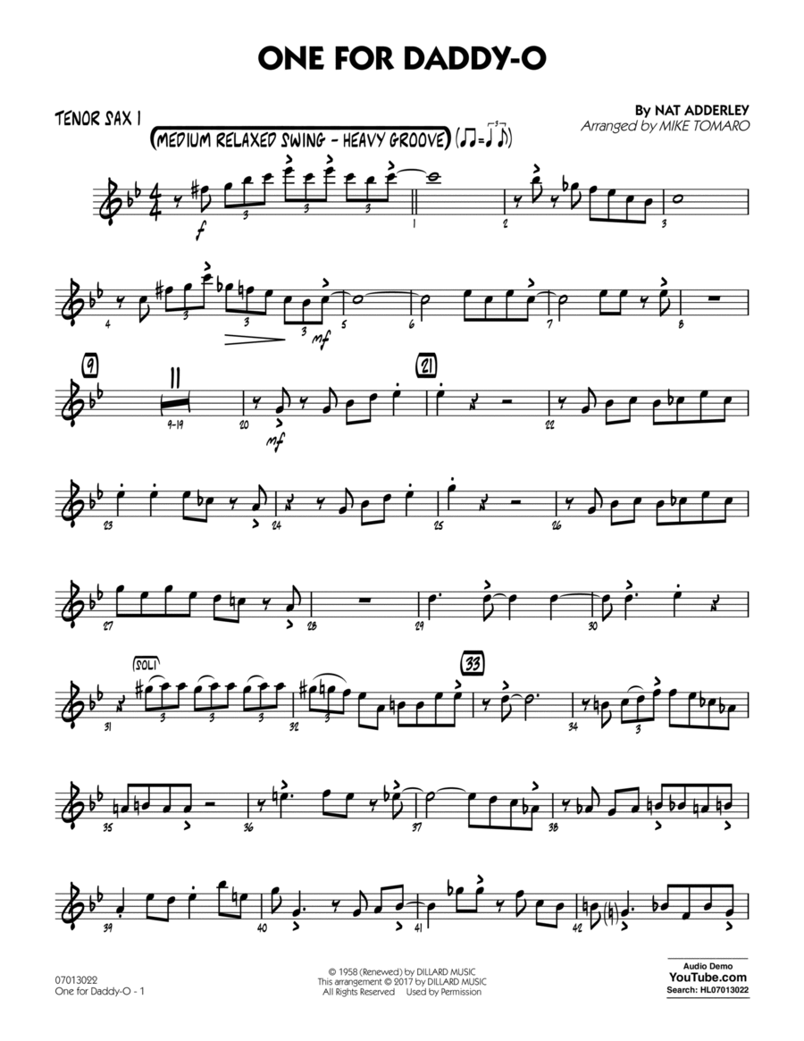 One for Daddy-O - Tenor Sax 1 Tenor Saxophone scores gallery preview page 1