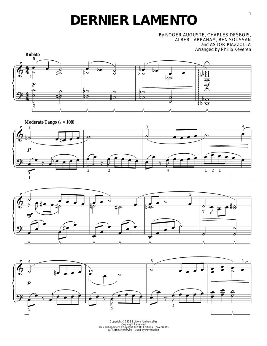 Dernier lamento (arr. Phillip Keveren) Piano Solo scores gallery preview page 1