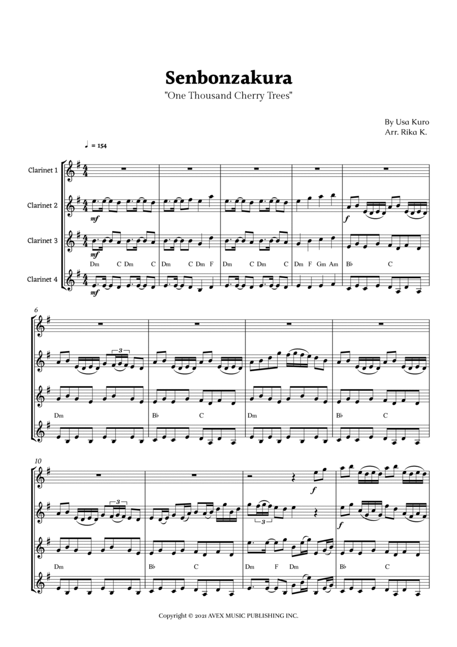 Senbonzakura Clarinet Quartet scores gallery preview page 1