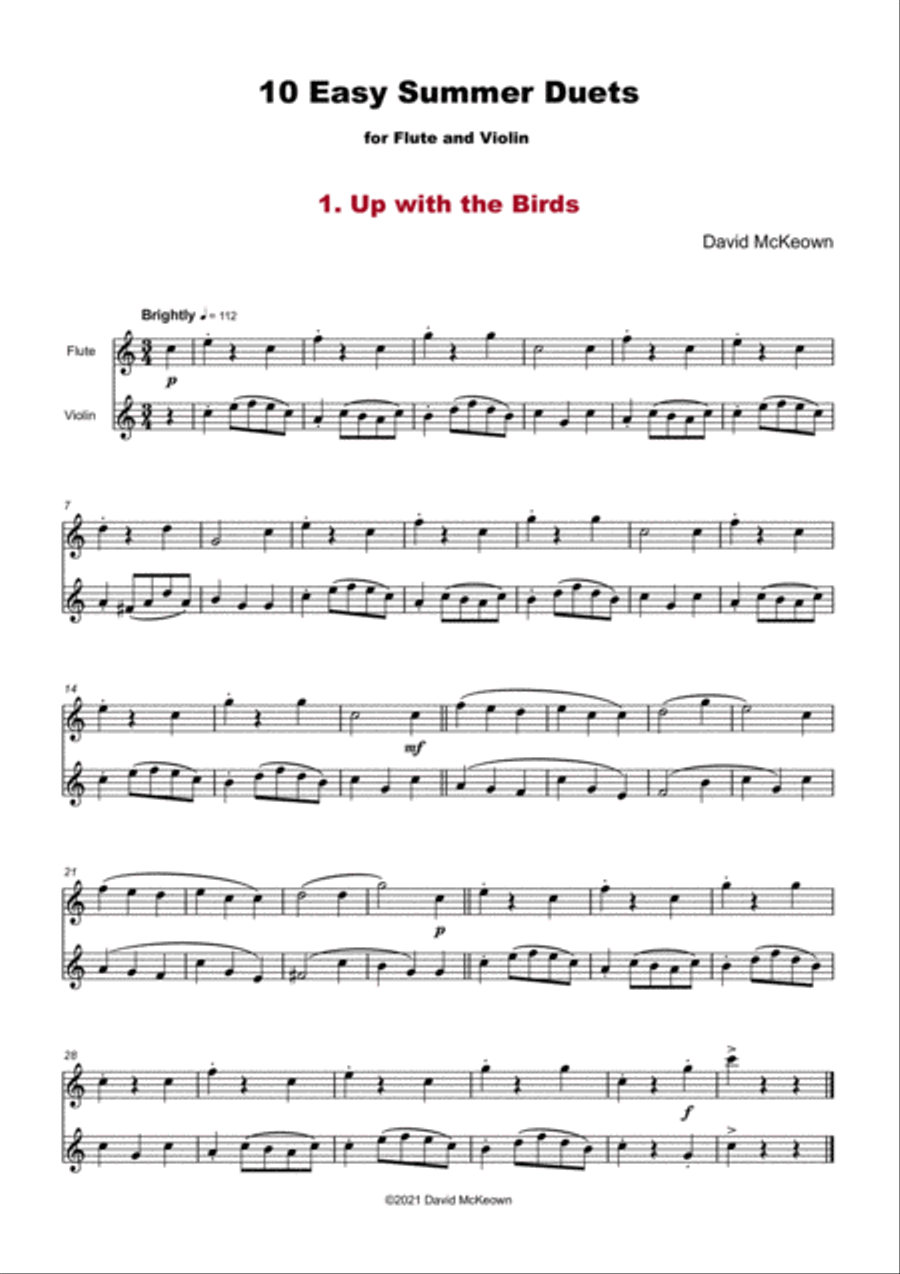10 Easy Summer Duets for Flute and Violin Flute scores gallery preview page 3