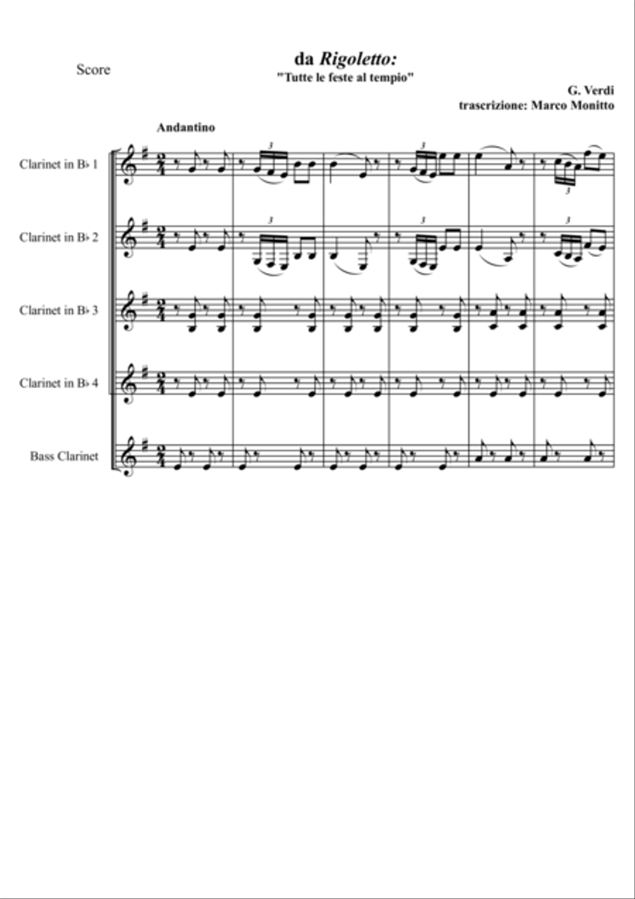 Tutte le feste al tempio Tutte le feste al tempio Woodwind Quintet scores gallery preview page 1