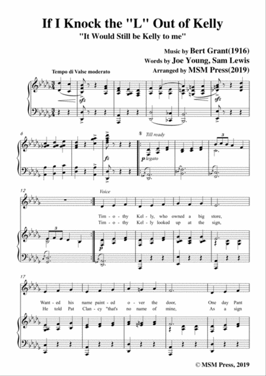 Bert Grant-If I Knock the 'L' Out of Kelly,in D flat Major,for Voice&Piano Voice scores gallery preview page 3