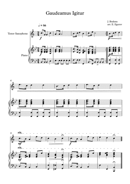 Gaudeamus Igitur, Johannes Brahms, For Tenor Saxophone & Piano image number null