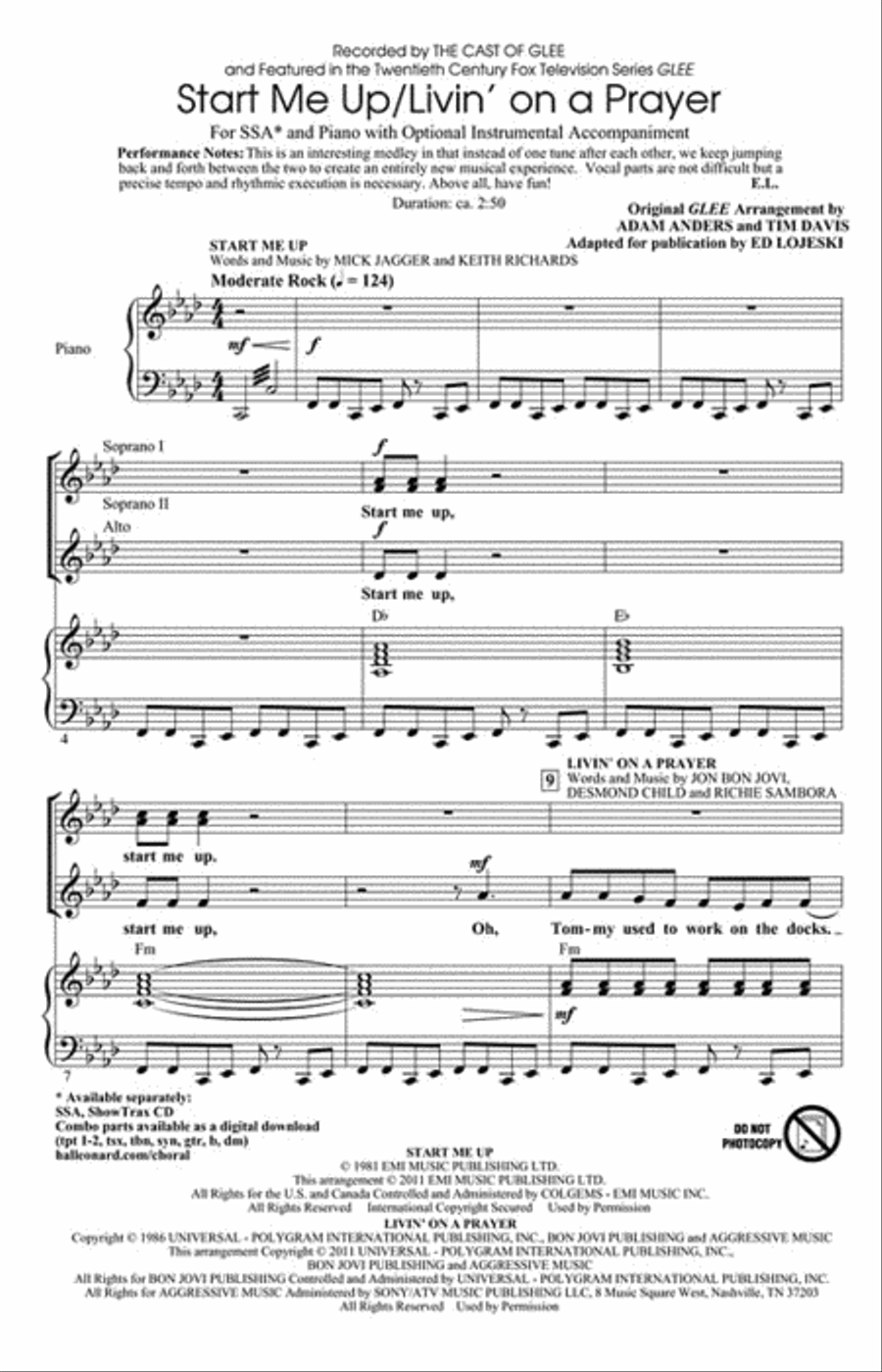 Start Me Up/Livin' on a Prayer Show Choir scores gallery preview page 2