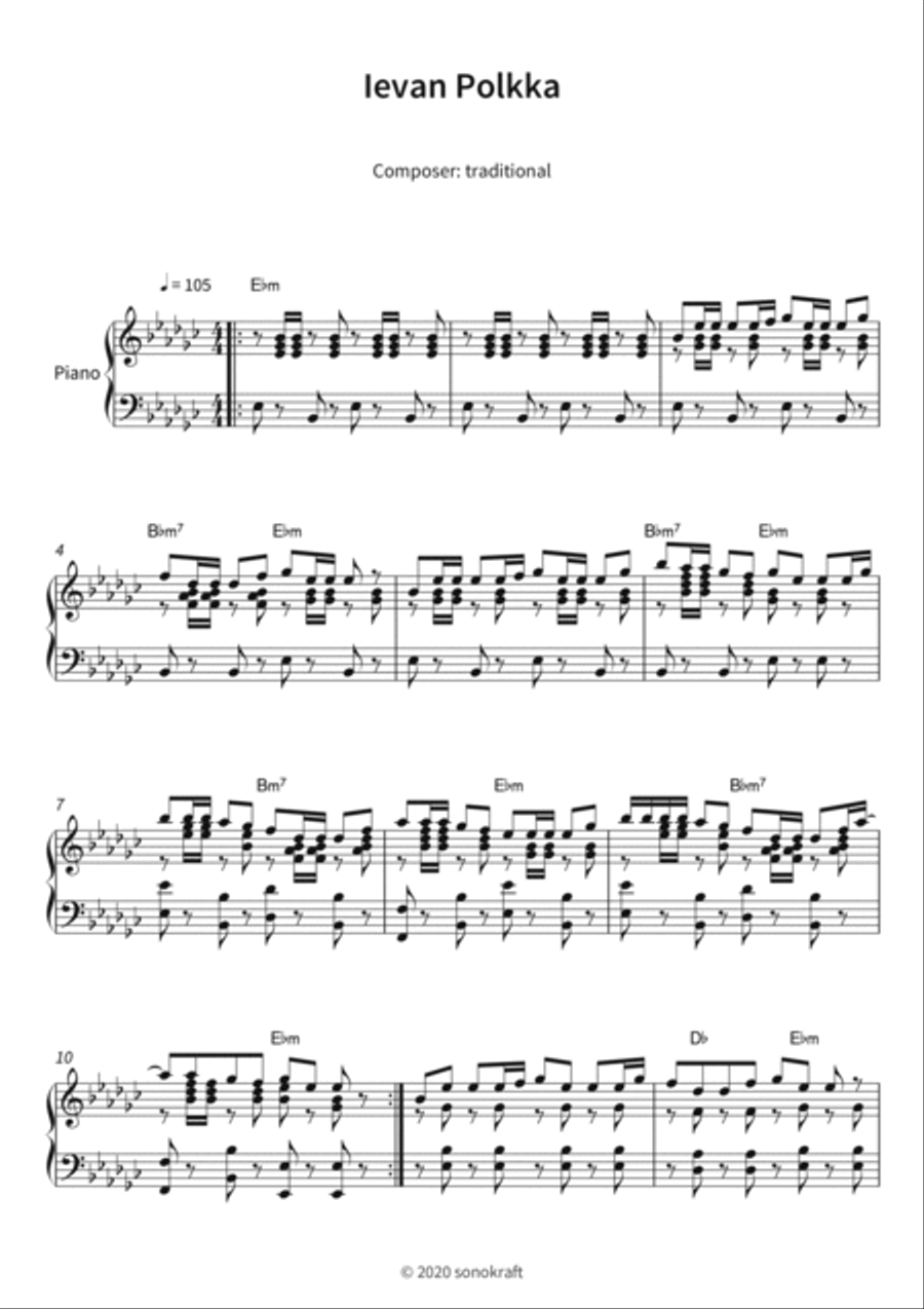 Ievan Polkka Piano Solo scores gallery preview page 3