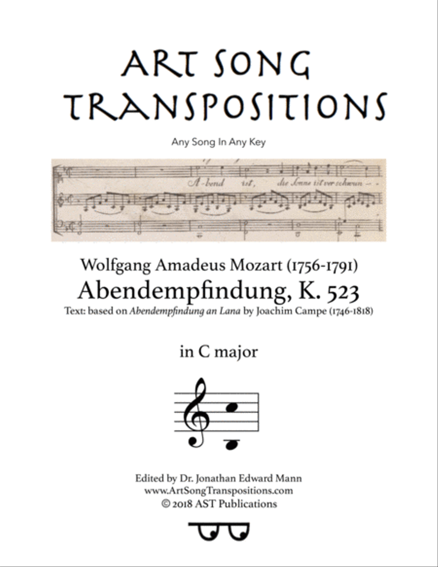 MOZART: Abendempfindung, K. 523 (transposed to C major)
