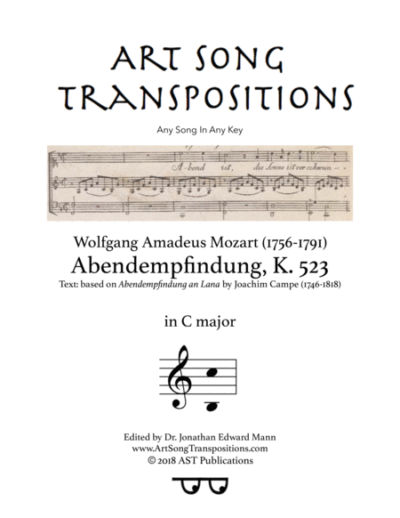 MOZART: Abendempfindung, K. 523 (transposed to C major)