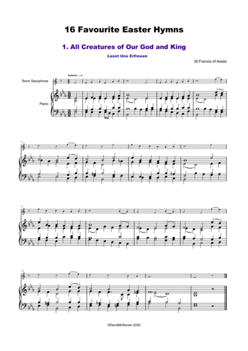 16 Favourite Easter Hymns for Solo Tenor Saxophone and Piano