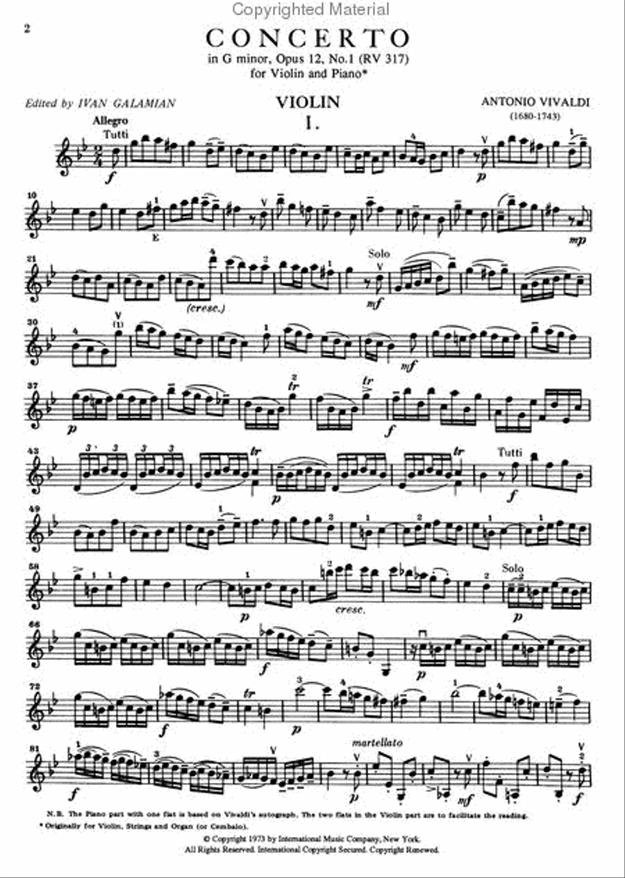 Concerto in G minor, RV 317 (Op. 12, No. 1) Violin Solo scores gallery preview page 2