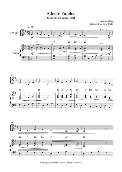 Adeste Fideles (O Come, All Ye Faithful) - horn and piano image number null
