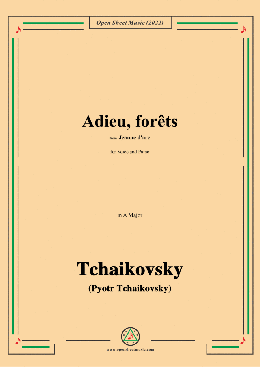 Tchaikovsky-Adieu,forêts,from Jeanne D'arc,in A Major,for Voice and Pinao Voice scores gallery preview page 1