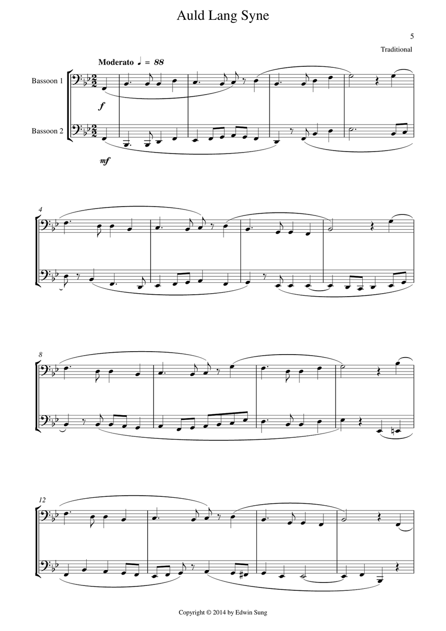 15 Popular Christmas Songs for Bassoon Duet (Suitable for beginning / intermediate bassoonists) Woodwind Duet scores gallery preview page 5