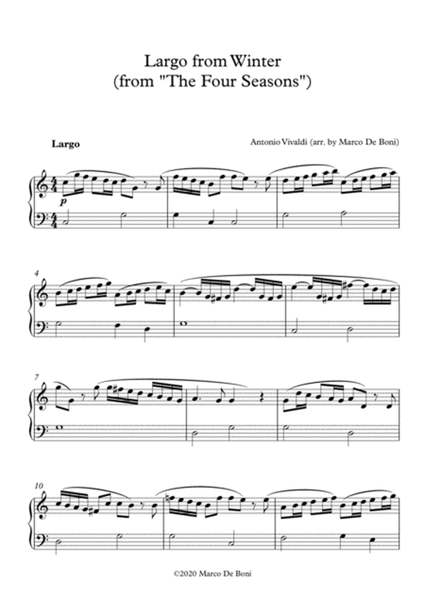 Vivaldi's Winter (Largo, from the Four Seasons) - Easy arrangement for beginner piano image number null
