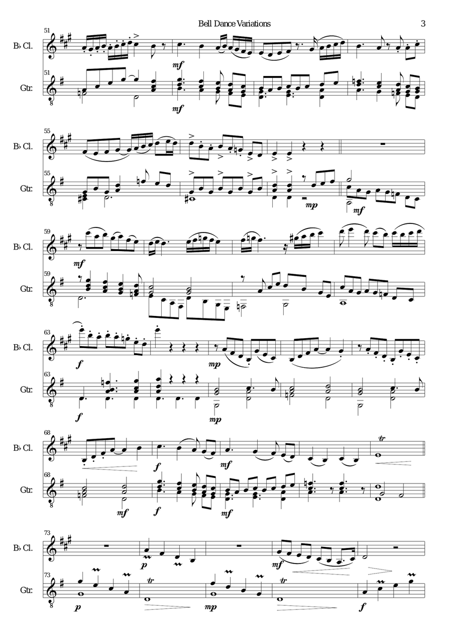 Bell Dance Variations for clarinet and guitar Clarinet scores gallery preview page 3