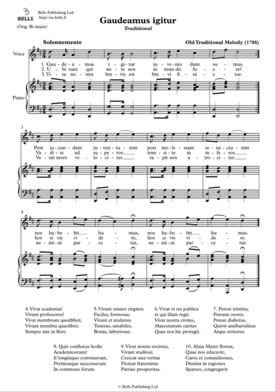 Gaudeamus igitur (Solo Song) (D Major) Voice Solo scores gallery preview page 1