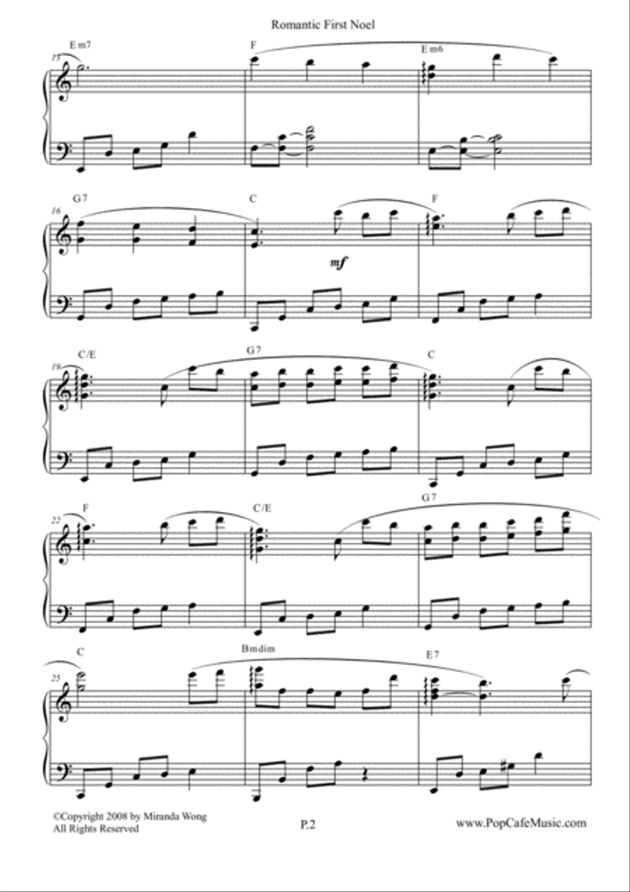 Romantic First Noel in C Key - Touching Version Easy Piano scores gallery preview page 2