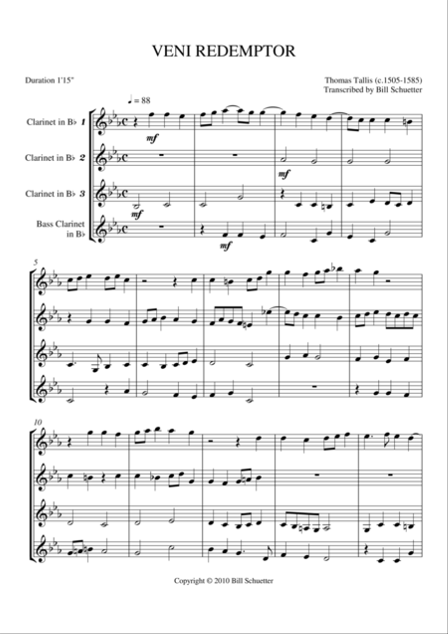 Veni Redemptor Clarinet Quartet scores gallery preview page 2