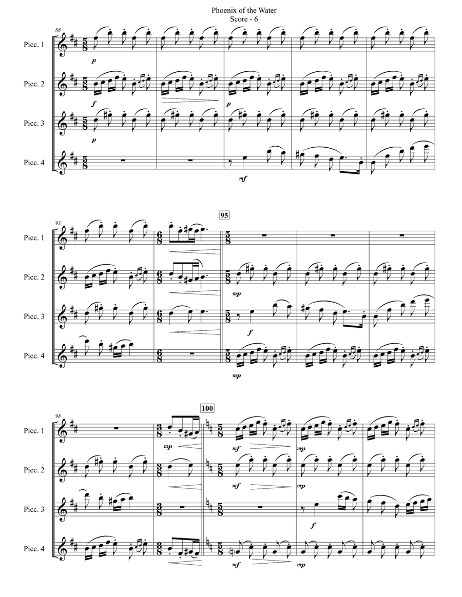 Phoenix of the Water (for Flute Quartet from same or mixed instrumentation) Flute Quartet scores gallery preview page 6