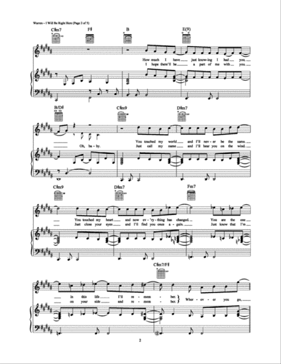 I Will Be Right Here I Will Be Right Here Piano, Vocal, Guitar scores gallery preview page 2