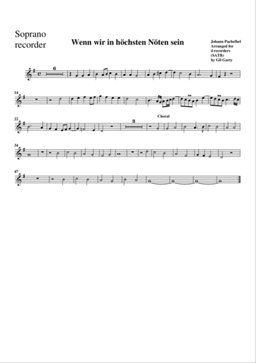 Wenn wir in hoechsten Noeten sein (arrangement for 4 recorders) Recorder scores gallery preview page 4