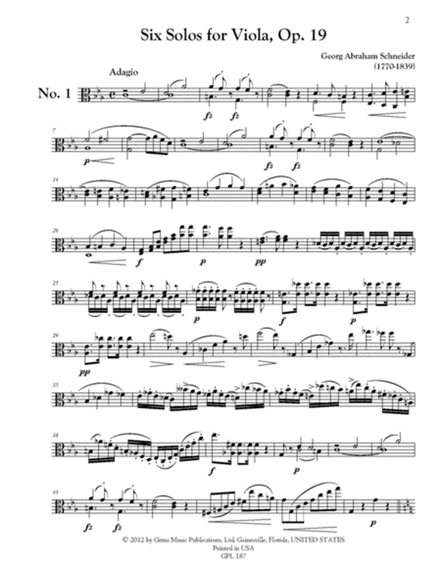 Six Solos, Op. 19 for Solo Viola