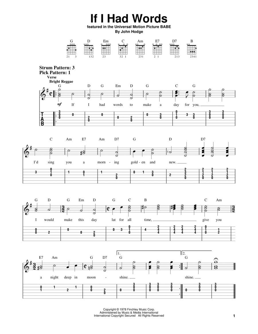 If I Had Words Guitar Tablature scores gallery preview page 1