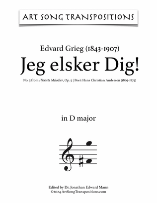 Book cover for GRIEG: Jeg elsker Dig! (transposed to D major)