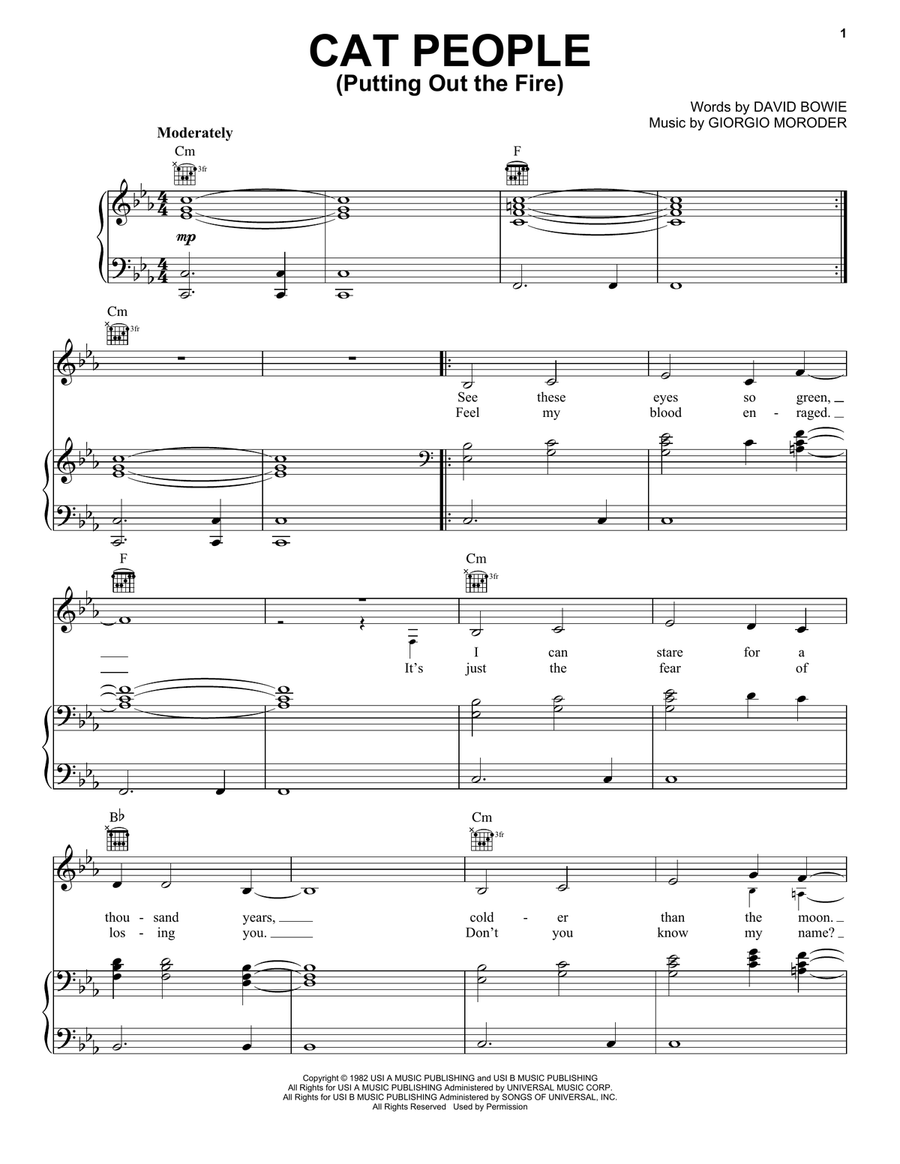 Cat People (Putting Out The Fire) Piano, Vocal, Guitar scores gallery preview page 1