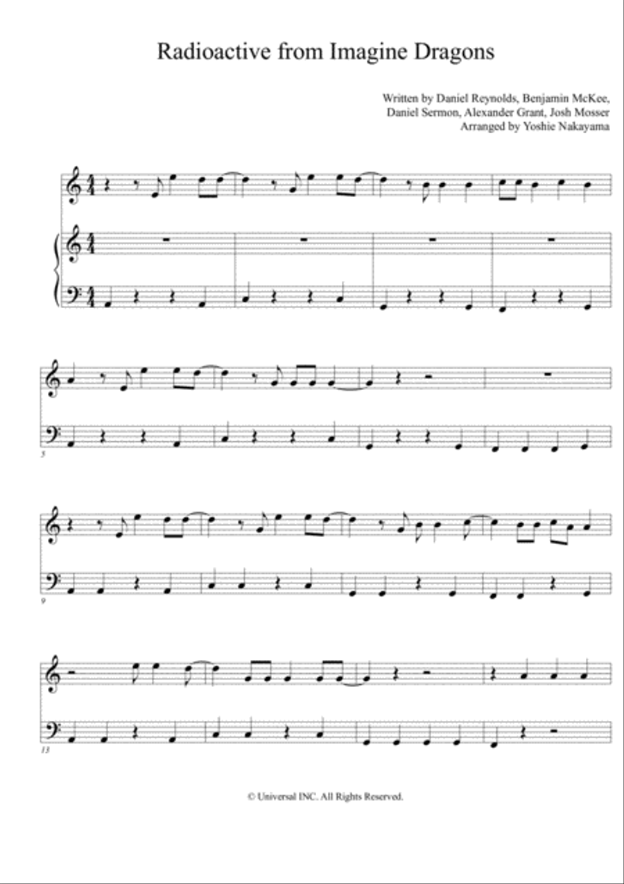Radioactive Easy Piano scores gallery preview page 1