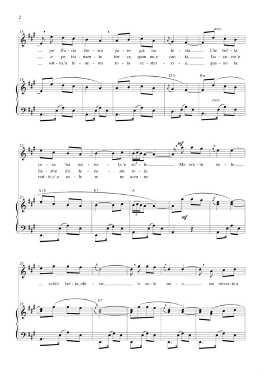 O Sole Mio (Eduardo di Capua) - A Major Chords Voice scores gallery preview page 2