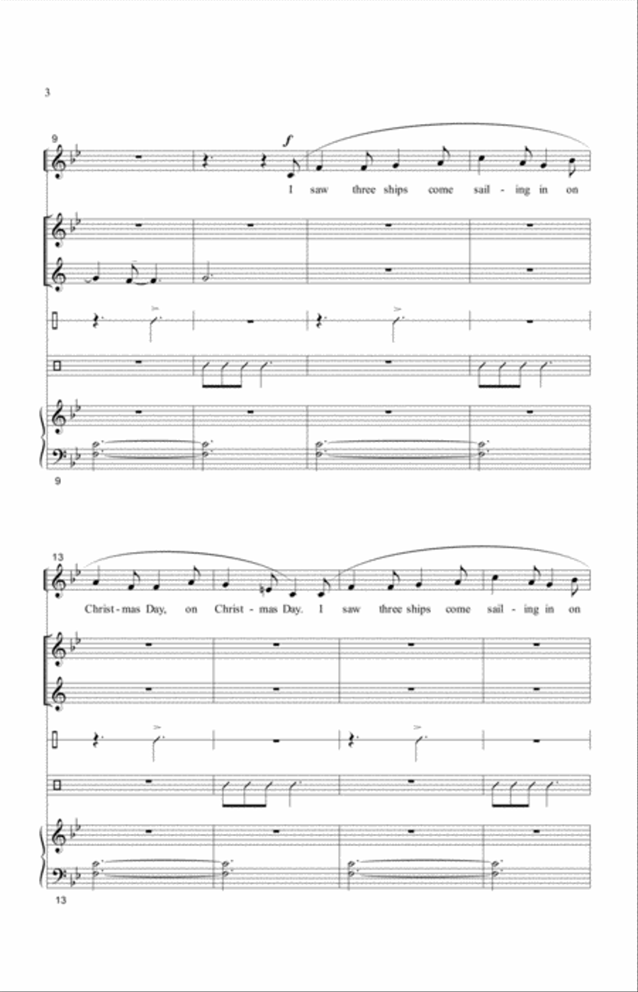 I Saw Three Ships Unison Choir scores gallery preview page 2