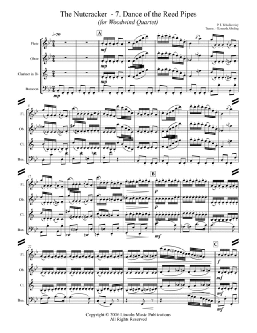The Nutcracker Suite - 7. Dance of the Reed Flutes (for Woodwind Quartet) Woodwind Quartet scores gallery preview page 2