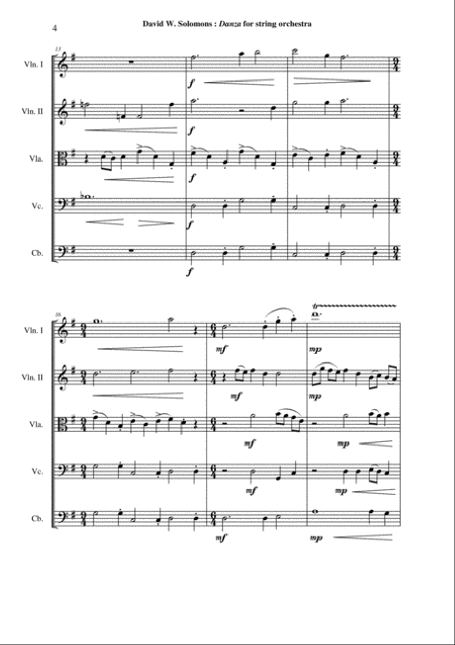 David Warin Solomons: Danza for string orchestra, score and parts String Orchestra scores gallery preview page 4