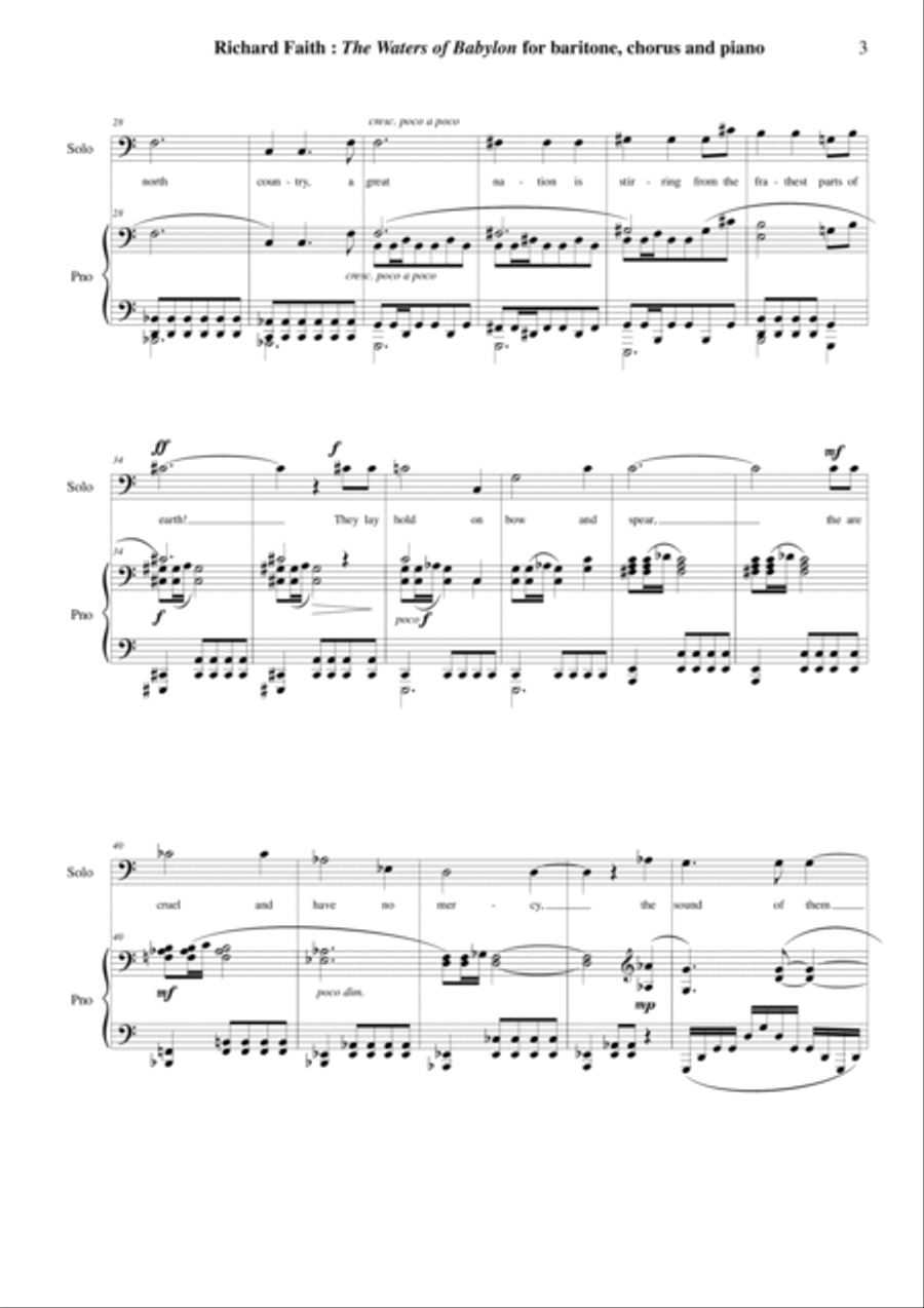 Richard Faith: The Waters of Babylon for baritone, SATB mixed chorus and piano: piano-vocal score 4-Part scores gallery preview page 3