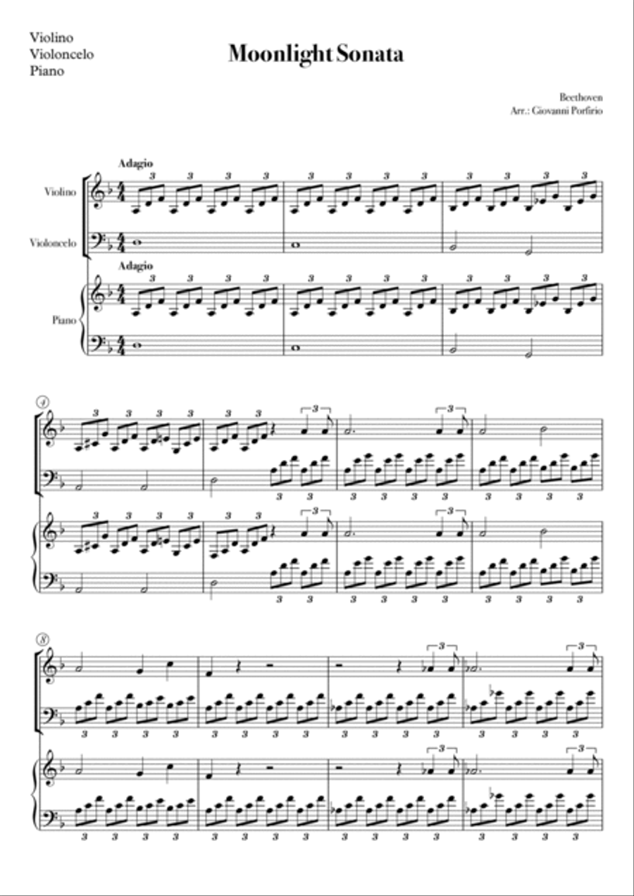 Moonlight Sonata (Easy Violin, Cello and Piano) Piano Trio scores gallery preview page 2