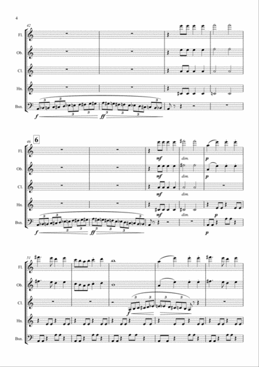 Saint-Saëns: The Carnival of the Animals -I.Introduction et Marche Royal - wind quintet Woodwind Quintet scores gallery preview page 4