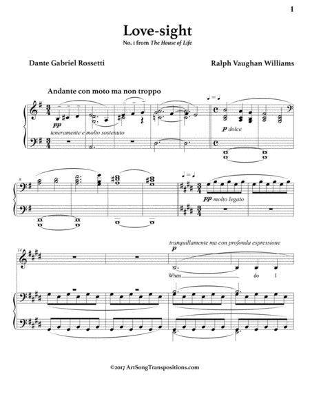 VAUGHAN WILLIAMS: Love-sight (transposed to E major, low key)